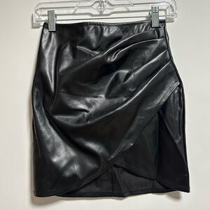 Windsor Black Faux Leather Mini Skirt Ruched